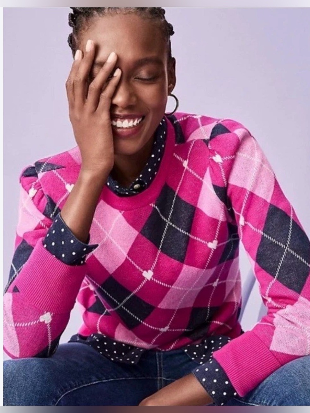 🍅🍎🍑Argyle Crewneck Sweater in Pink & Black